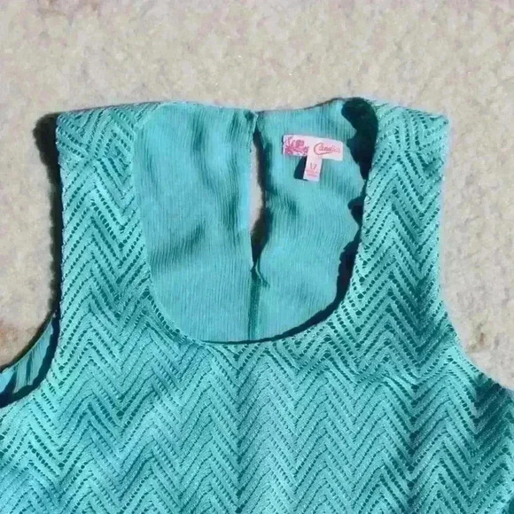 CANDIES 90s Y2K Teal Lace Tiered Cropped Flare Floaty Relaxed Tank Top Women XL - Picture 6 of 11